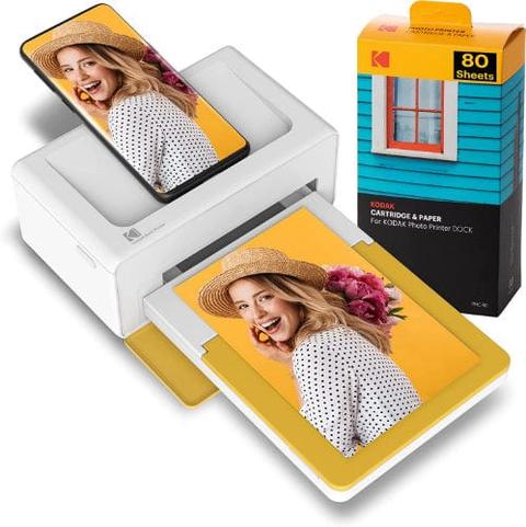 Kodak  Dock Plus PD-460 Instant Photo Printer 80-Photos Cartridge Bundle, Bluetooth Portable Photo Printer Full Color Printing Mobile App Compatible with iOS and Android - White - Brand New