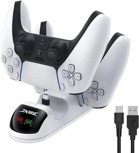 Dobe  PS5 Controller Charger Dock Charging Station Stand with Dual LED - White - Brand New